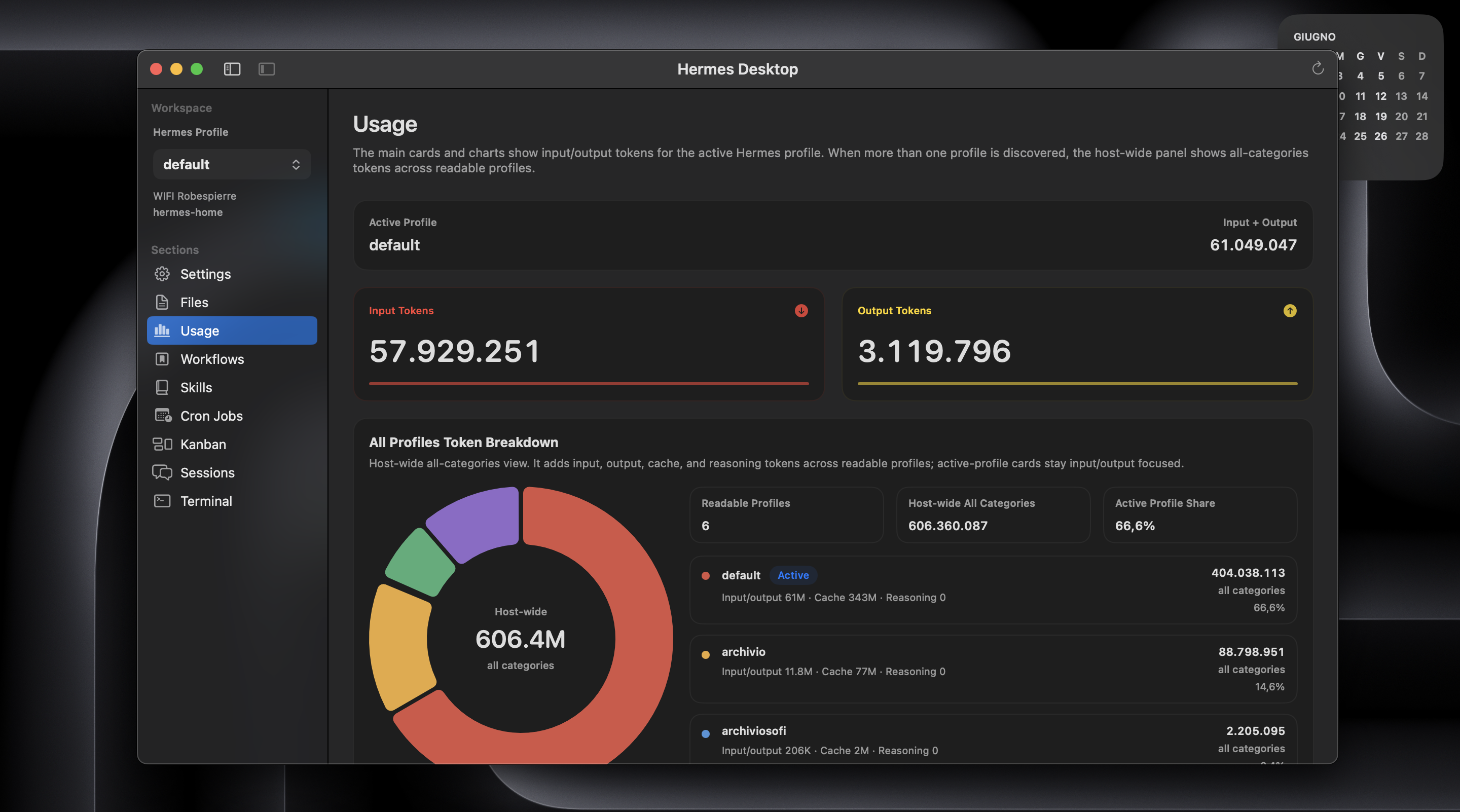 Hermes Desktop Usage view