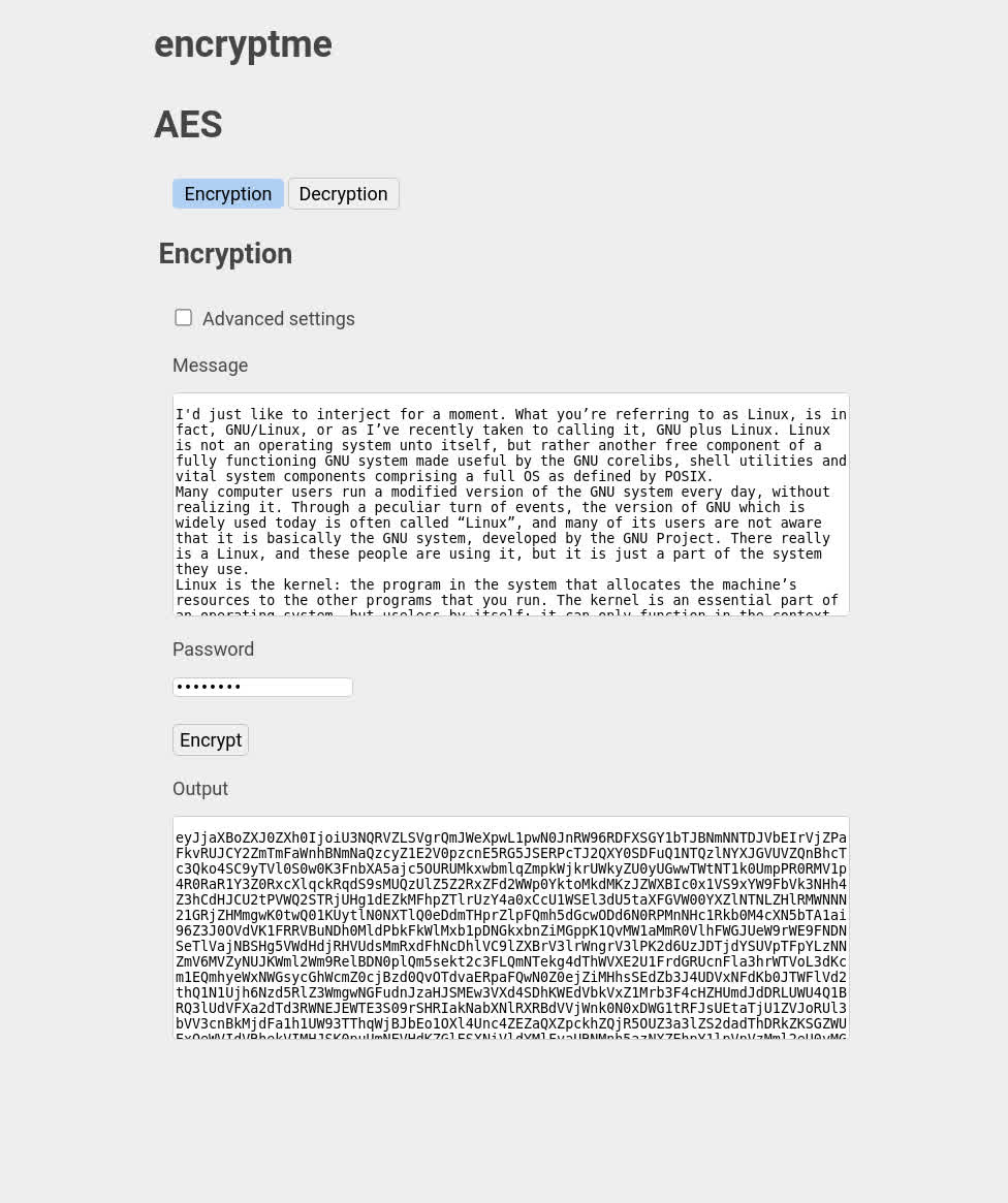 AES encryption page