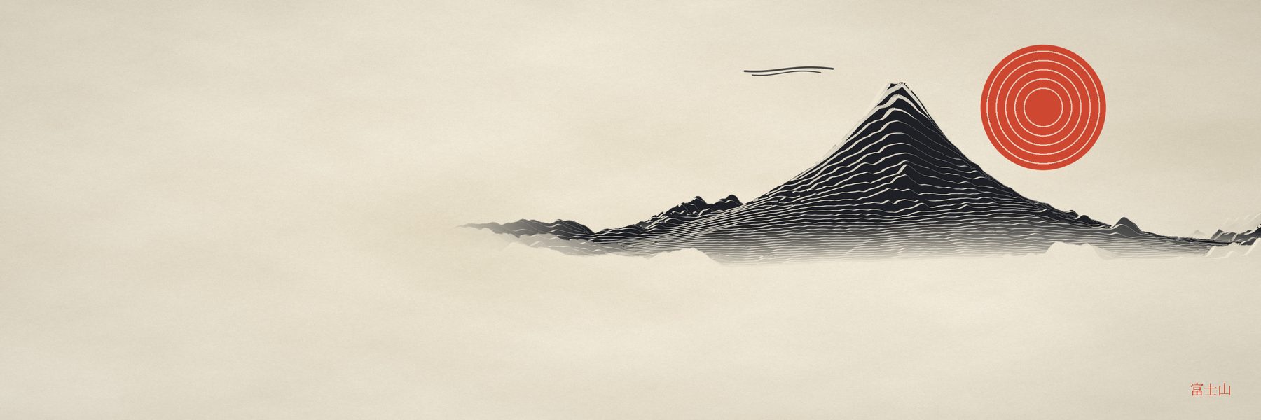Mount Fuji in the woodcut style