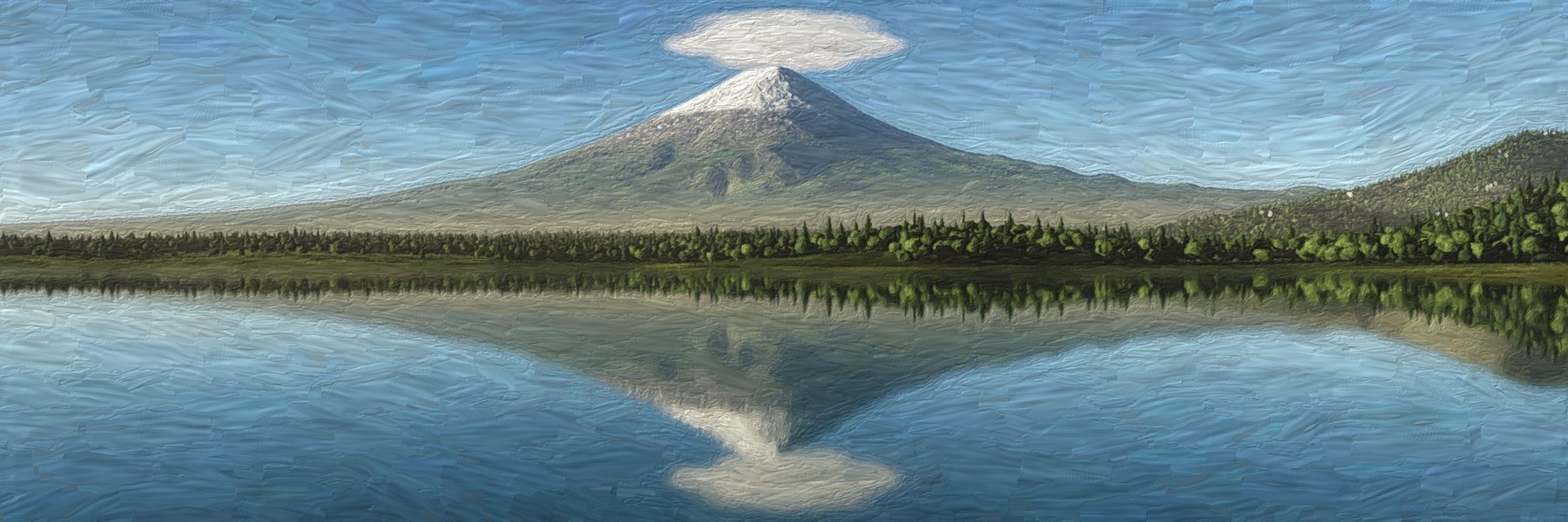The Fuji lake render as an oil painting