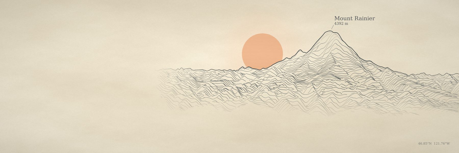 Mount Rainier from Seattle in the survey style, rendered by the command above