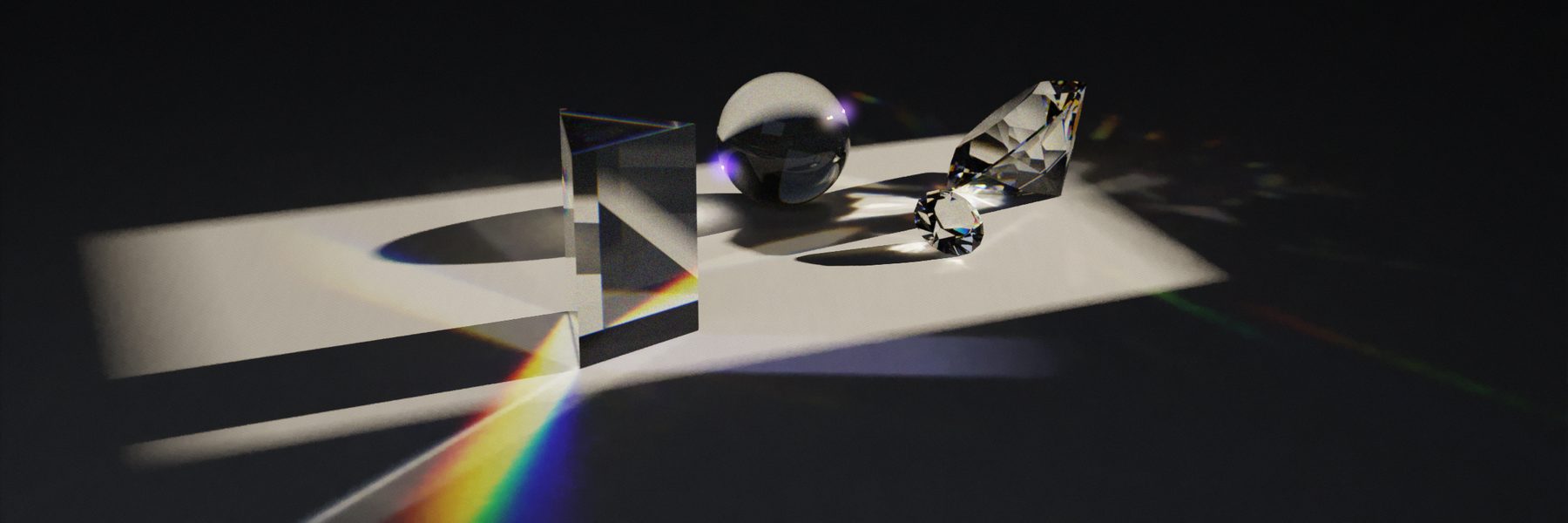 A prism splitting a window's sunlight into a rainbow on linen