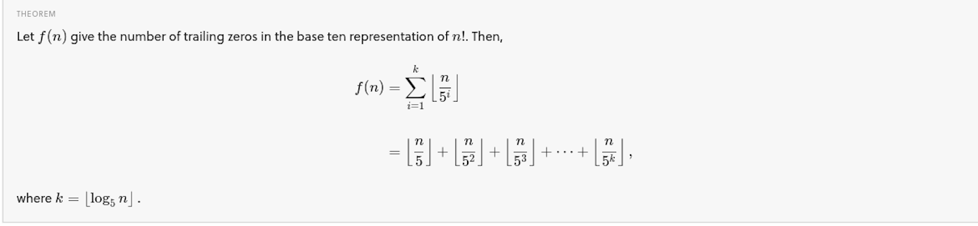 Number Of Trailing Zeros In The Factorial Of An Integer