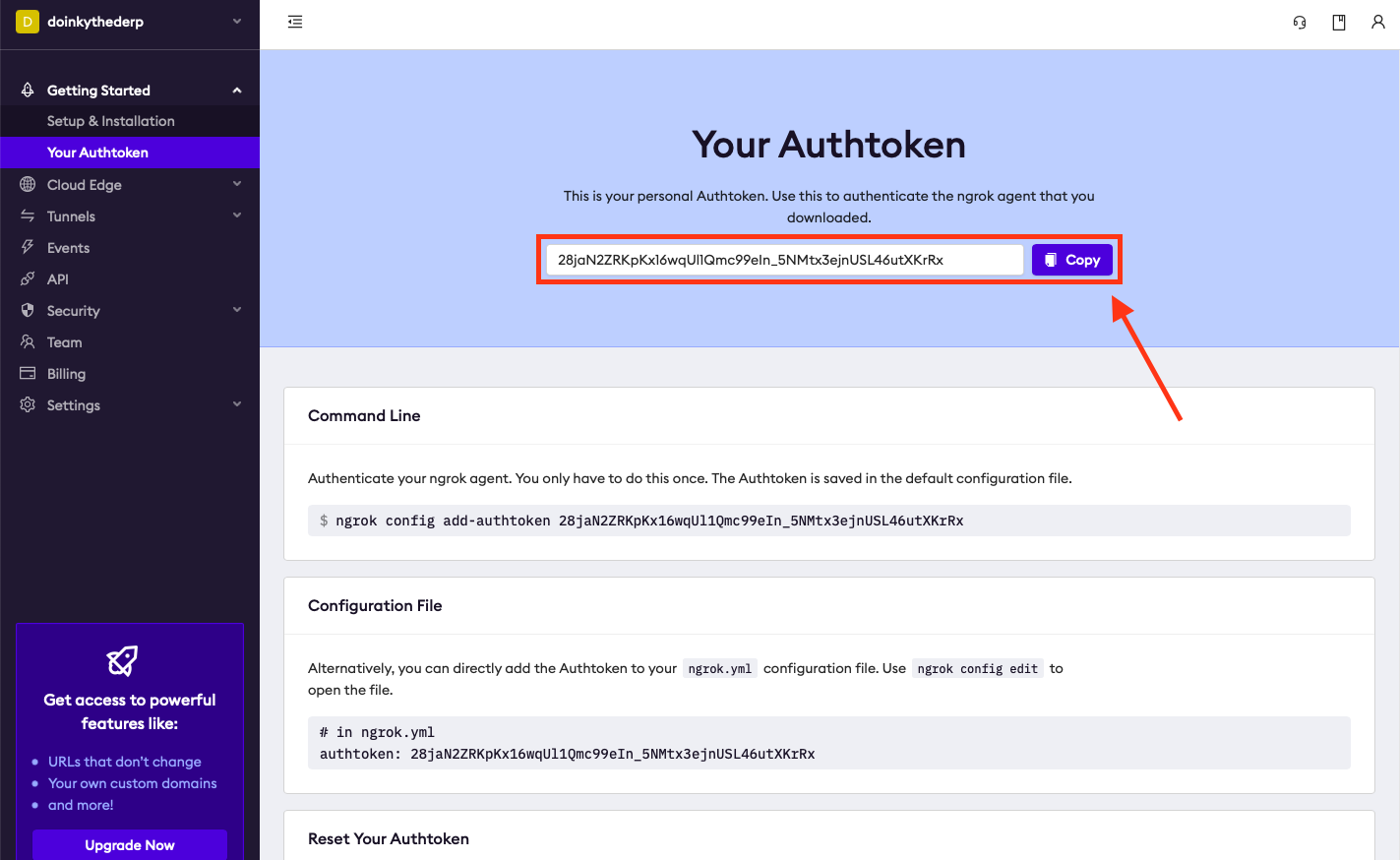 Copy the authtoken