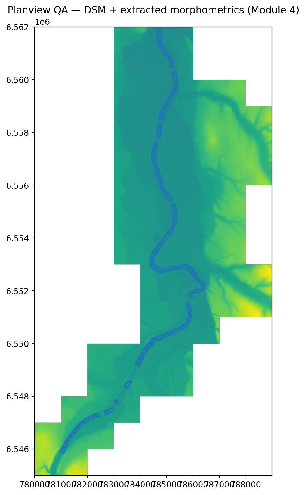 Planview QA map of all continuous morphological lines