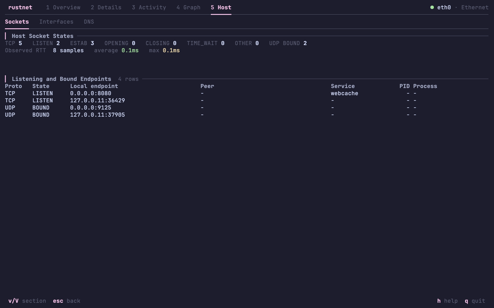 RustNet Host sockets