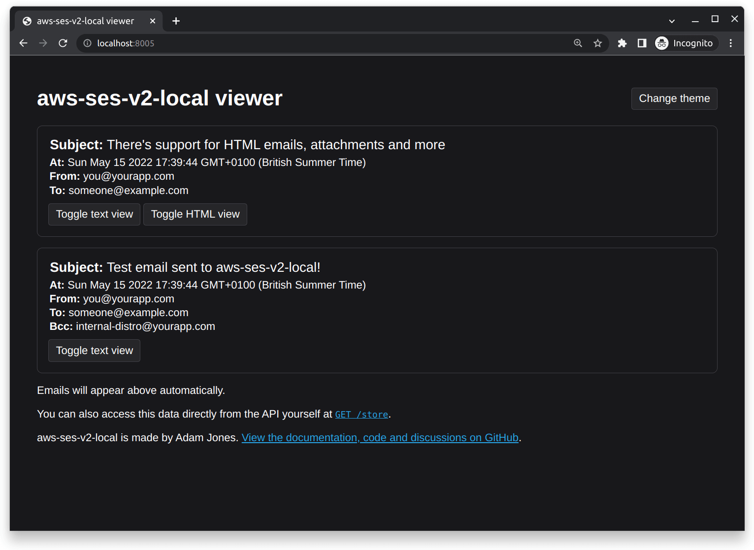 The viewer tool with a dark theme: white on black instead of black on white