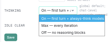 Thinking-mode dropdown in the web settings panel