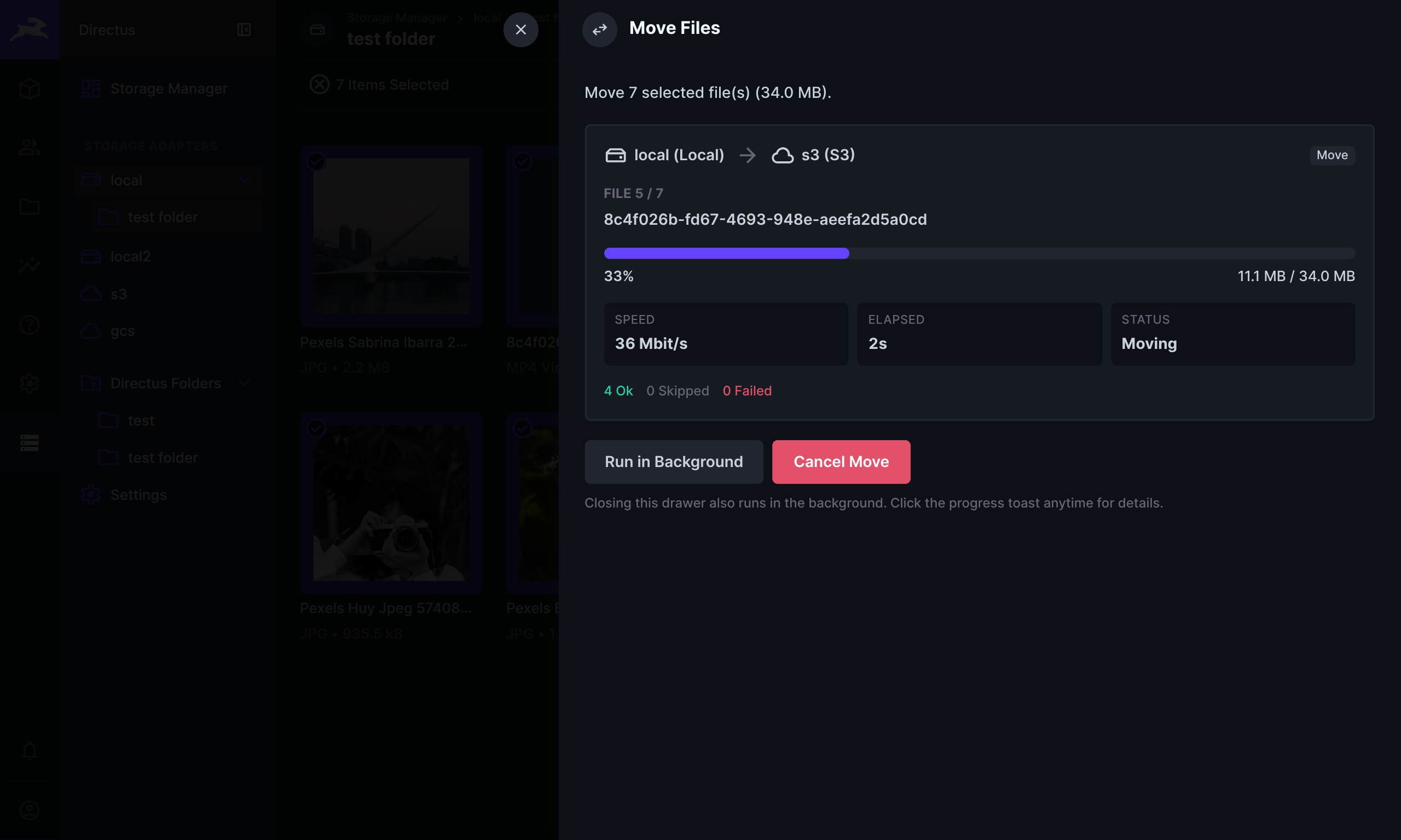 Move Files progress from local to S3