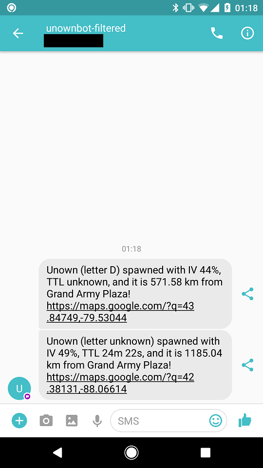 Screenshot of text messages sent
