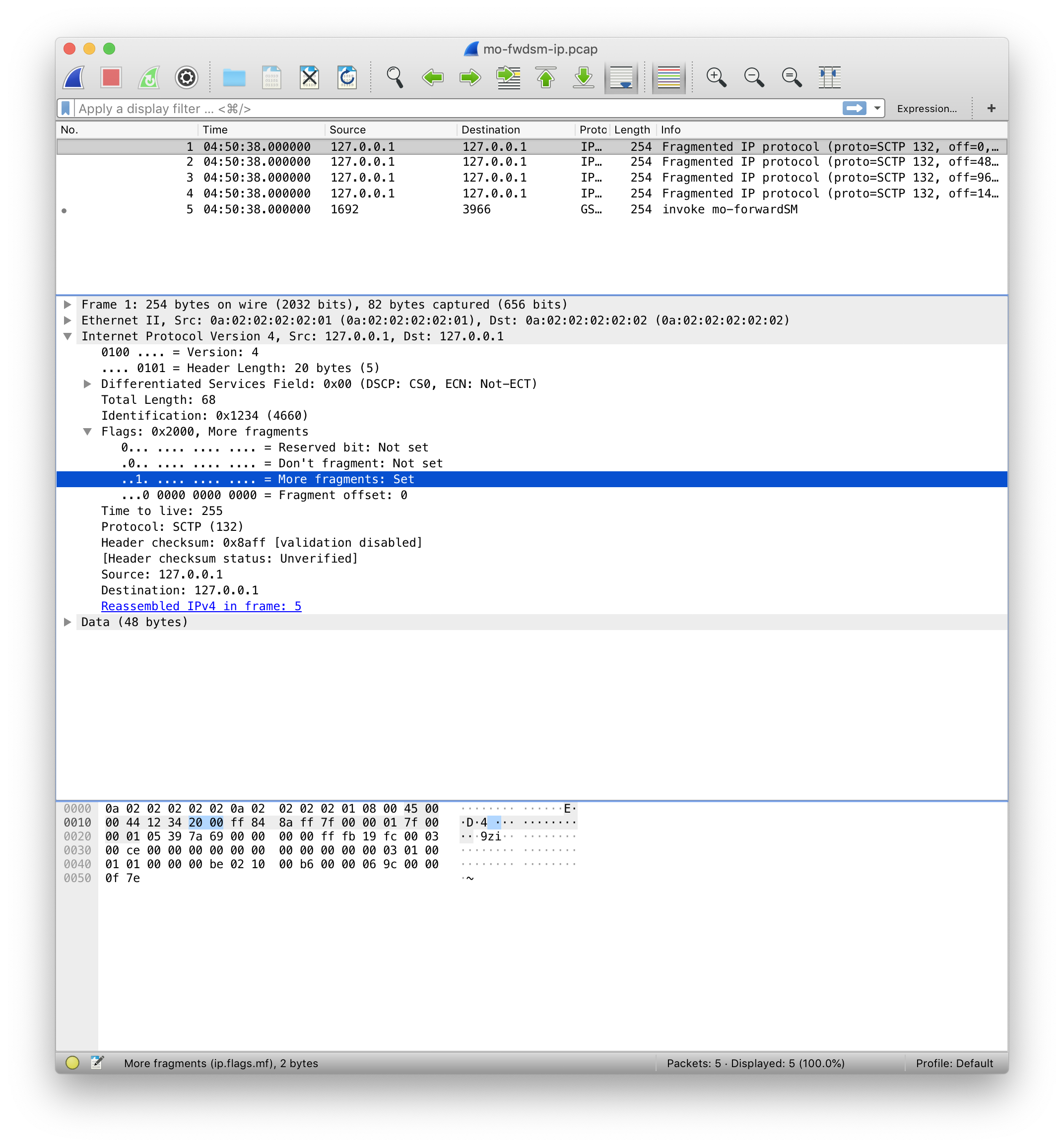 IPv4 fragments add up to the original payload