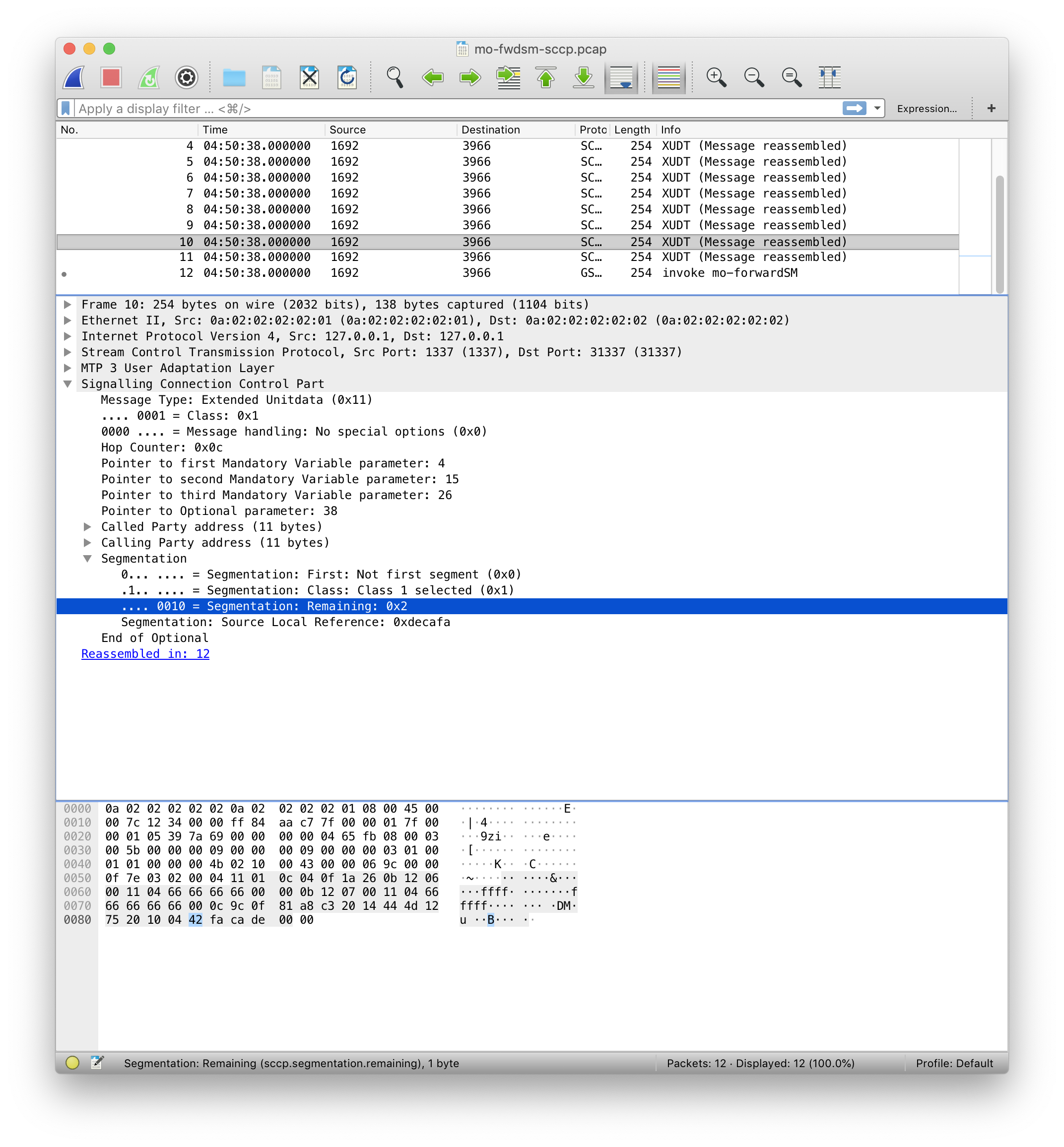 SCCP segments again add up to the original payload