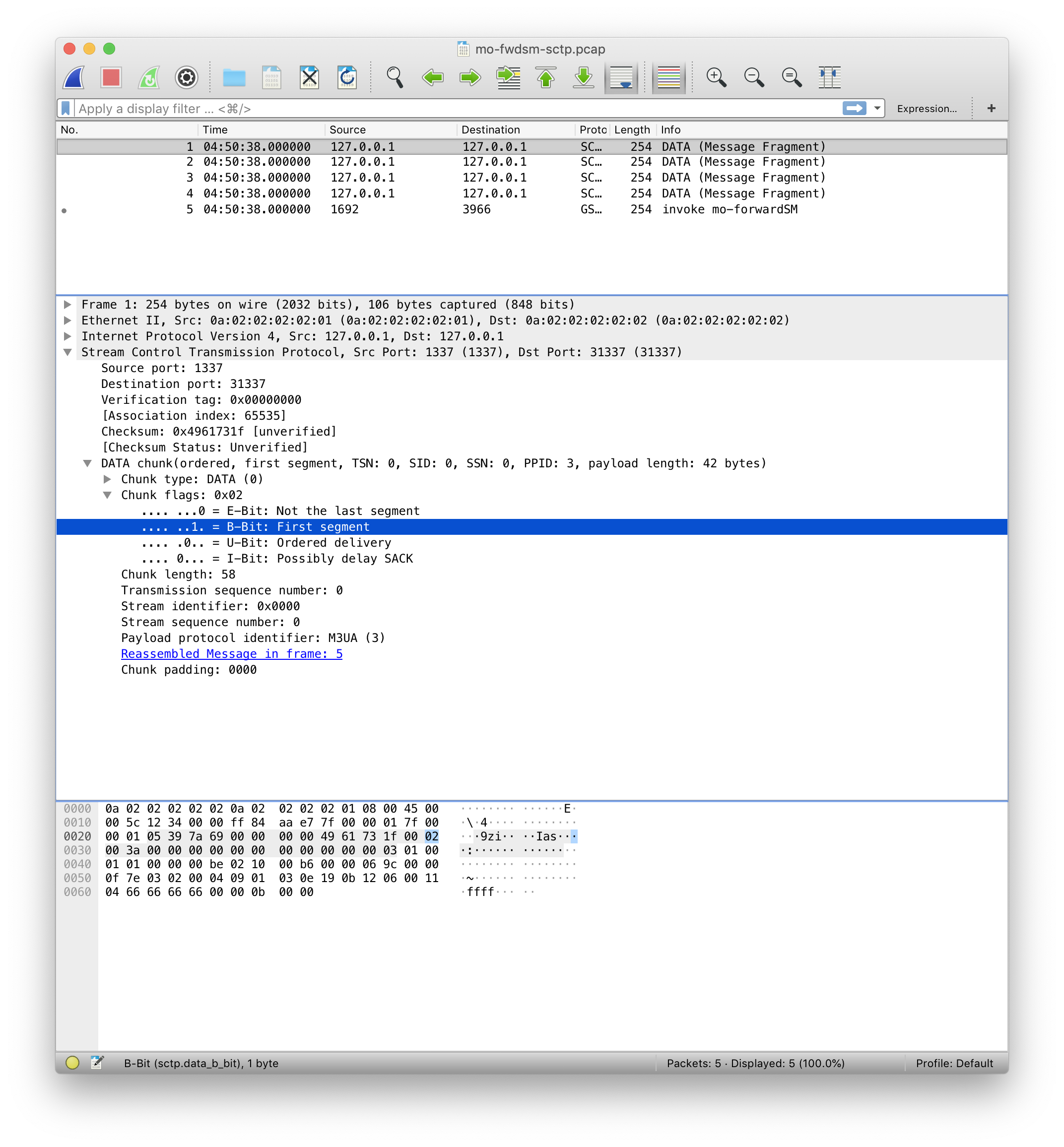 SCTP segments again add up to the original payload