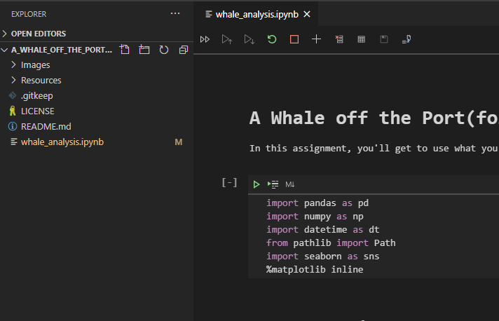 Open VS Code and select whale_analysis.ipynb