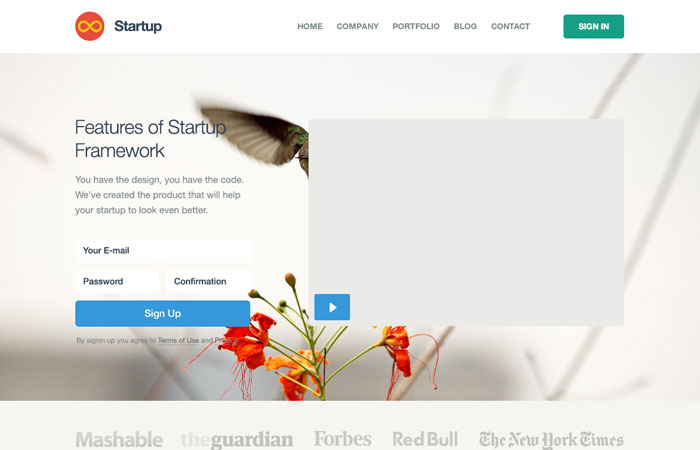 Startup Framework Bootstrap Template