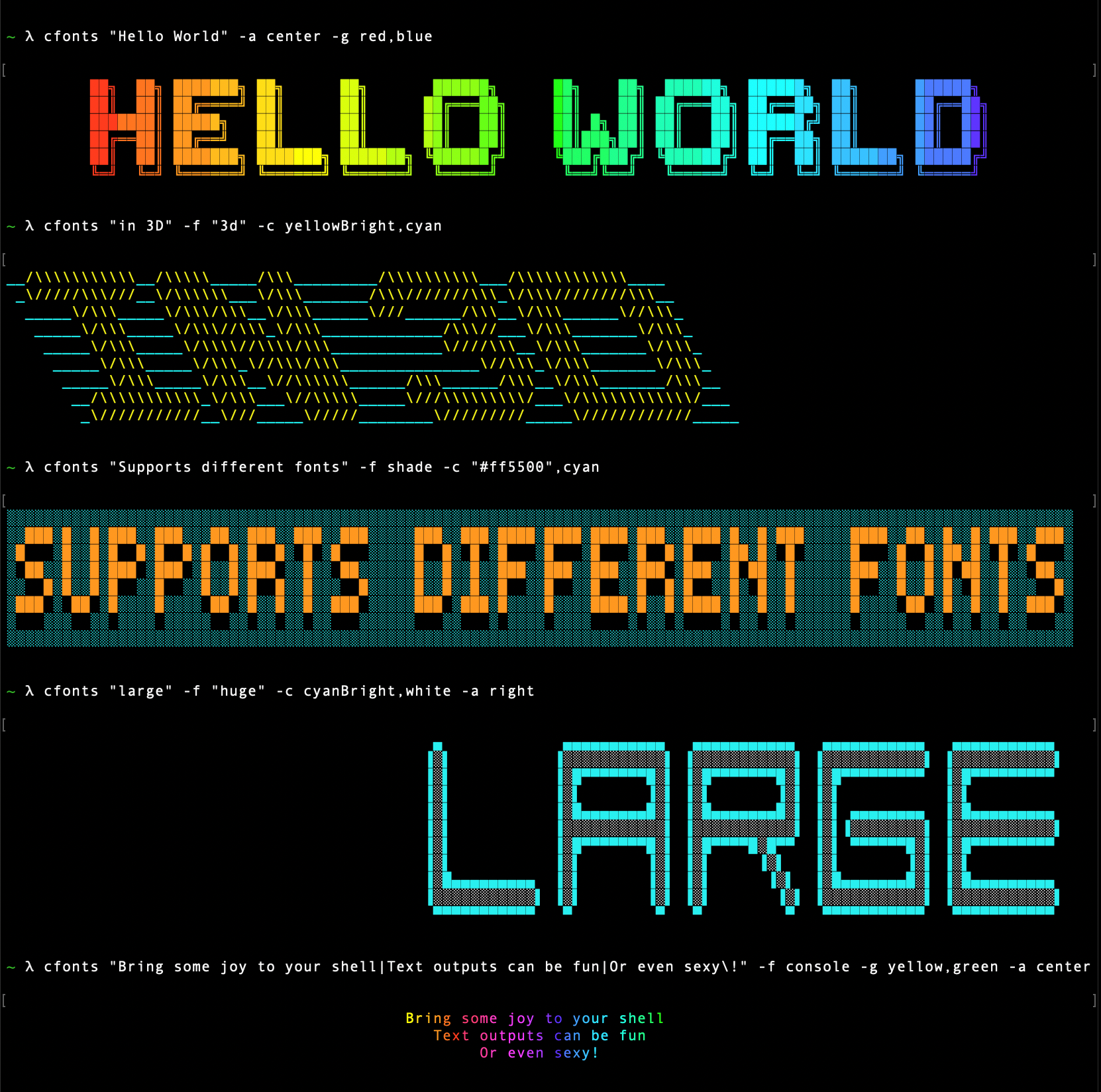 cfonts - Sexy ASCII fonts for the console.