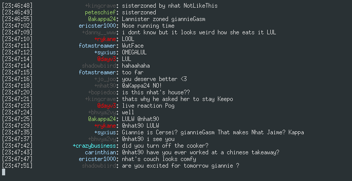 forfremmelse Allergisk puls GitHub - domsson/lurp: Print a Twitch channel's chat messages to your  terminal