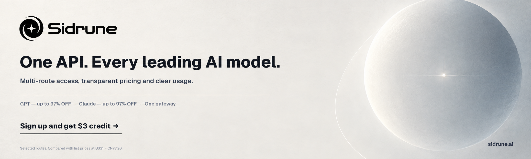 Sidrune AI: one API for GPT, Claude, and other leading AI models. Sign up and get $3 in API credit through the DonSeTch partner link.