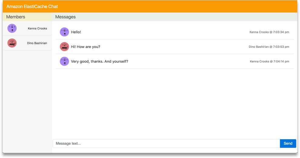 ElastiCache Chat Application Screenshot