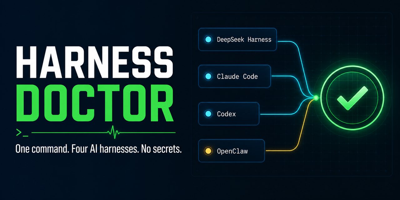 Harness Doctor — one command, four AI harnesses, no secrets