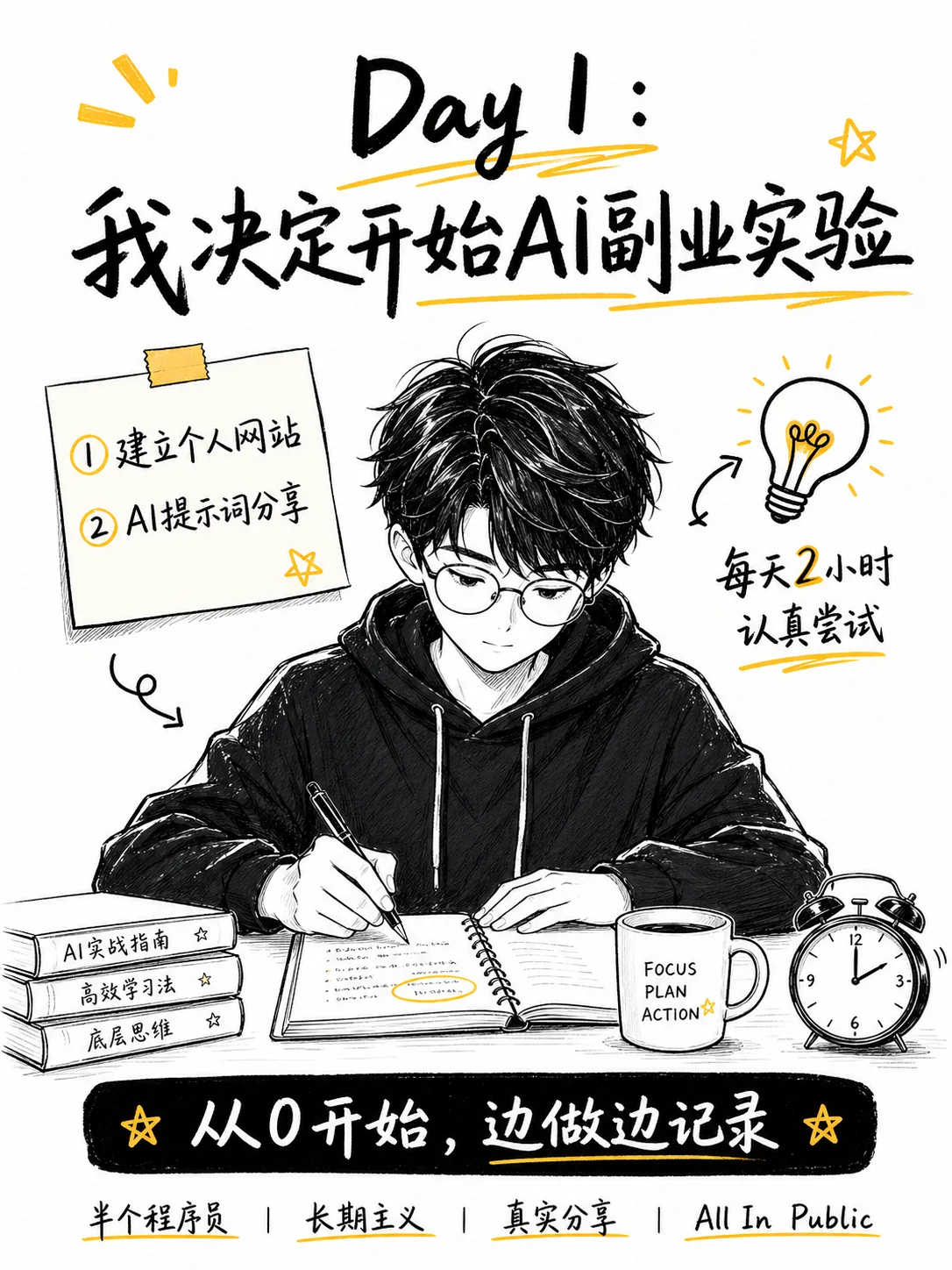 手绘风格黑白插画