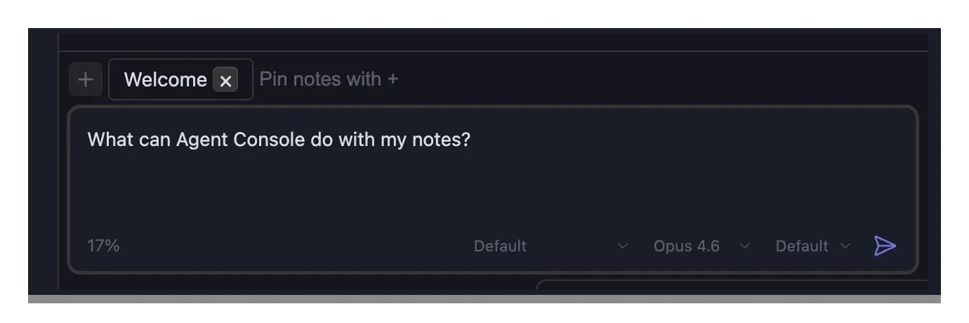 The composer with a vault note pinned in the context strip