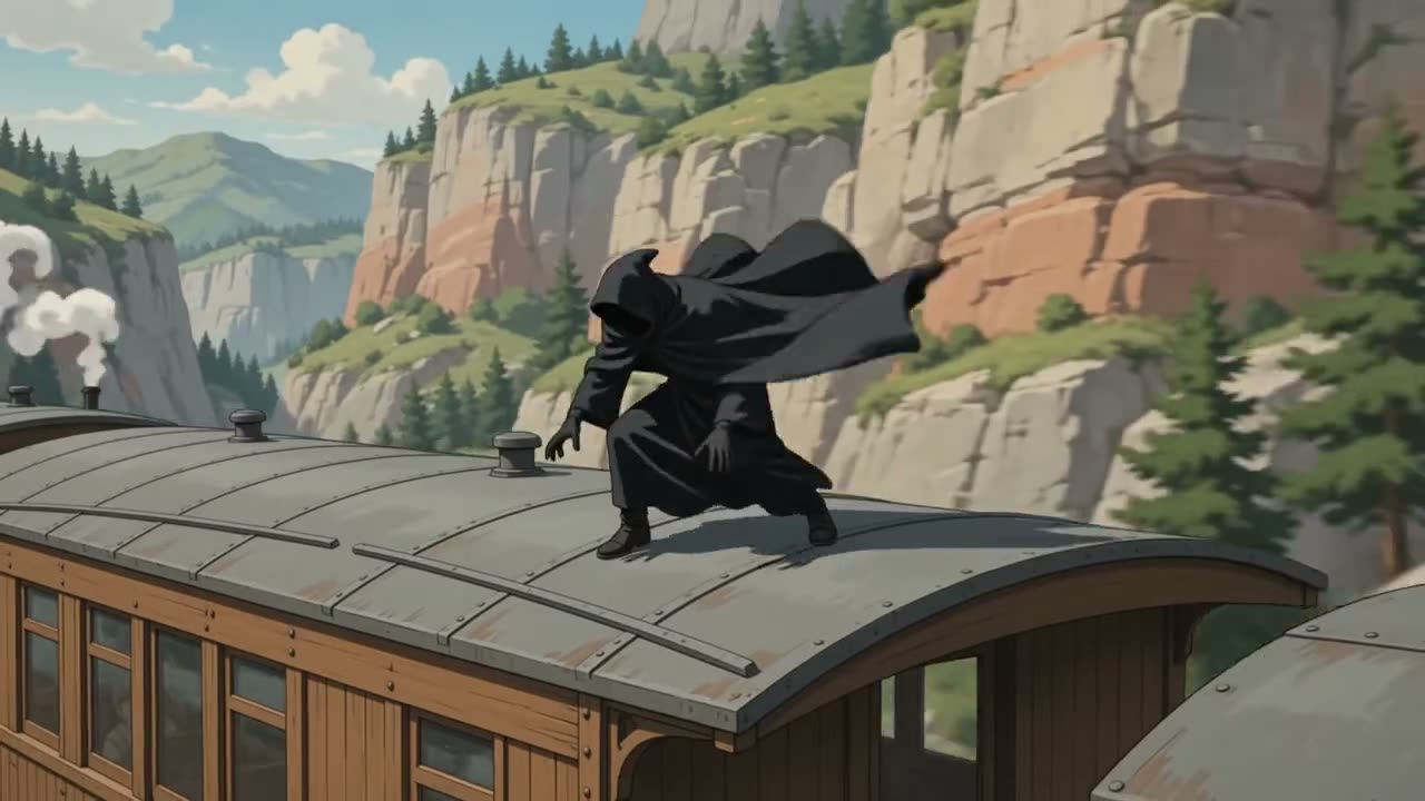 Cloaked figure on the carriage roof