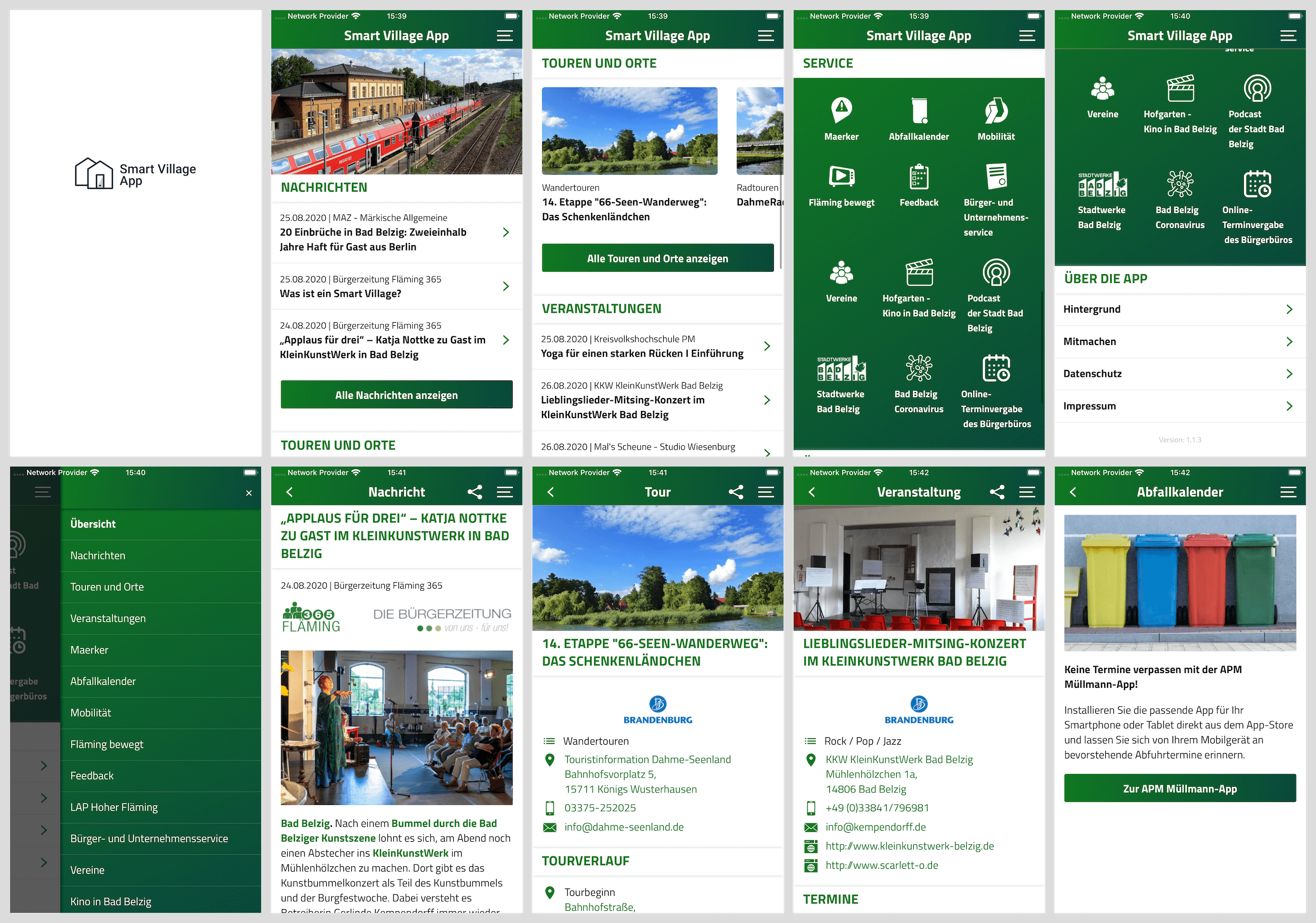 Example screens Smart Village App