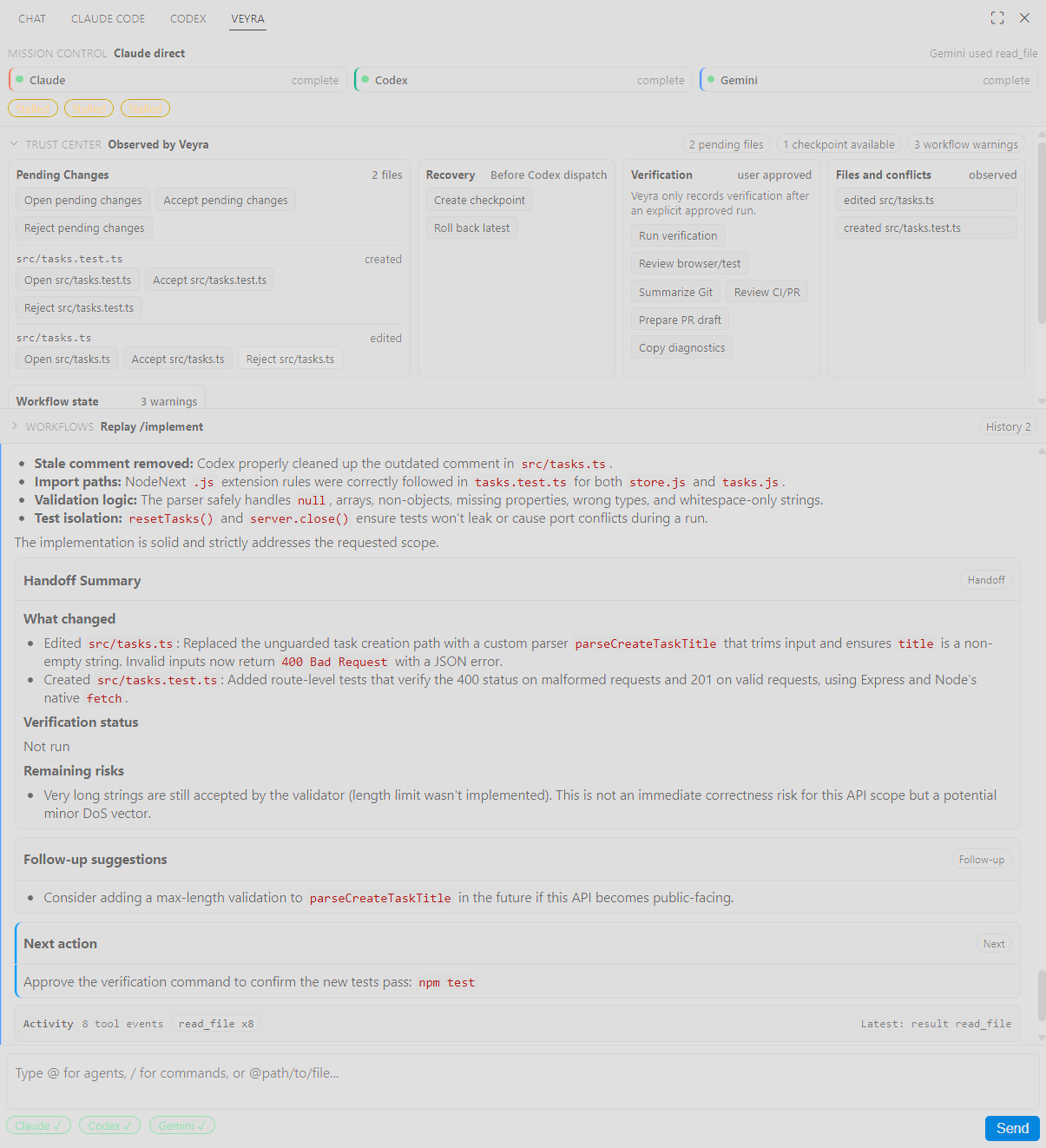 Trust Center reviewing pending file changes before accepting them