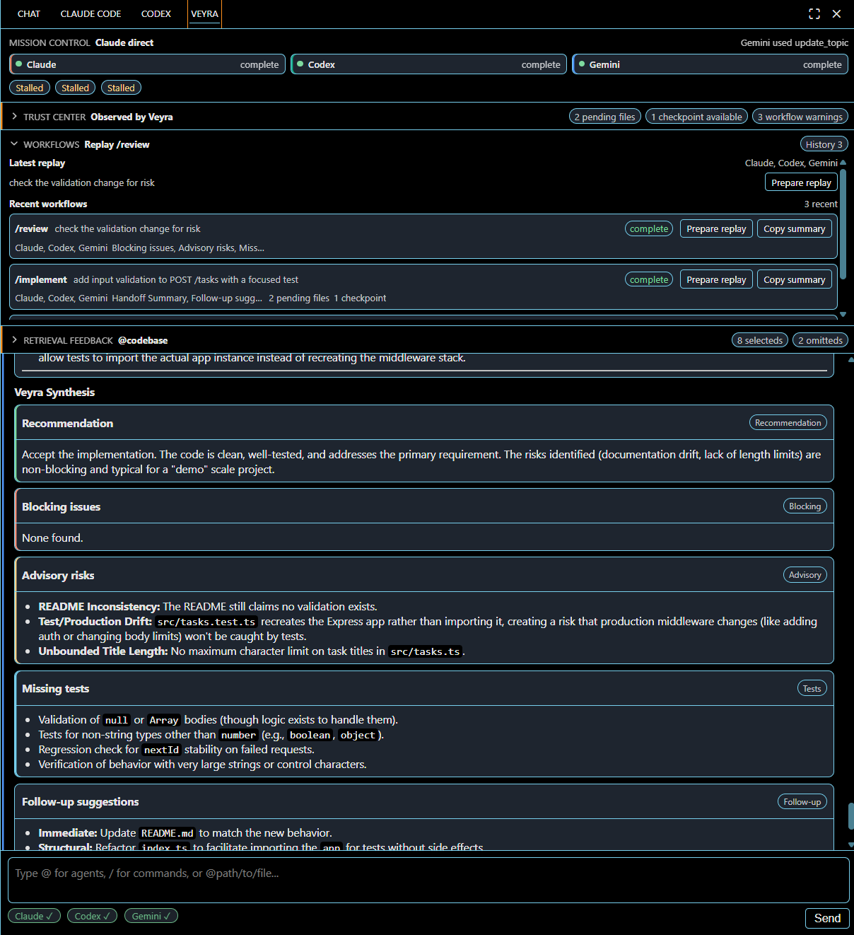 A multi-agent review workflow with its synthesis, in High Contrast