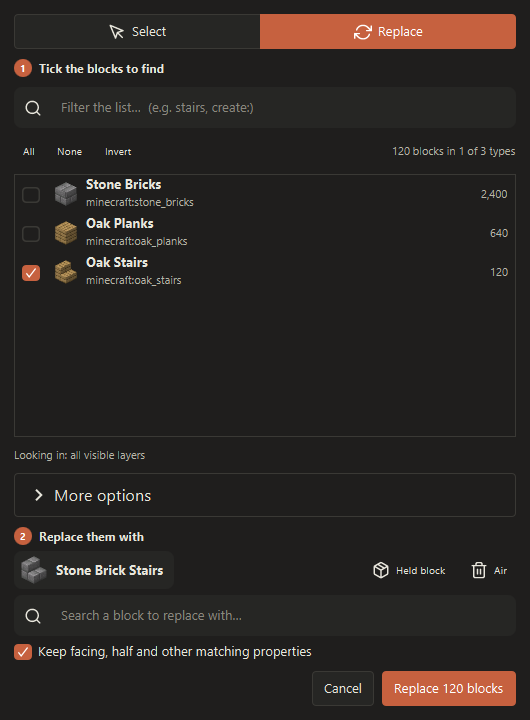 Select or replace by type