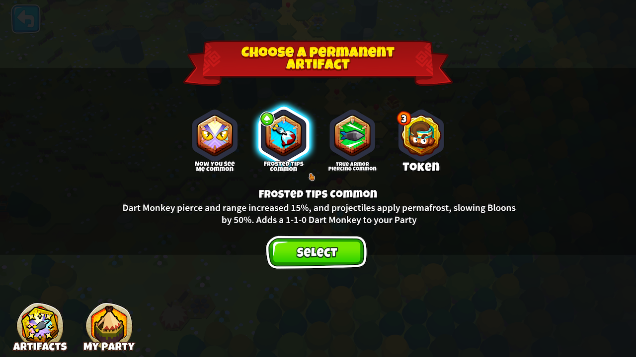 Screenshot of the modified artifact reward popup