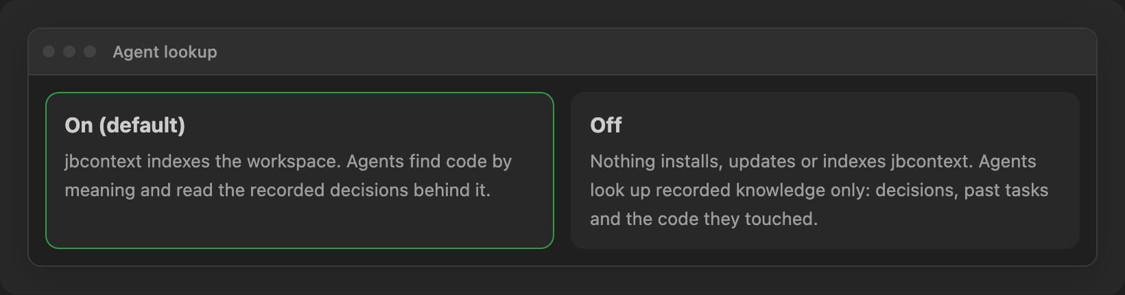 What an agent looks up with semantic code search on and off.