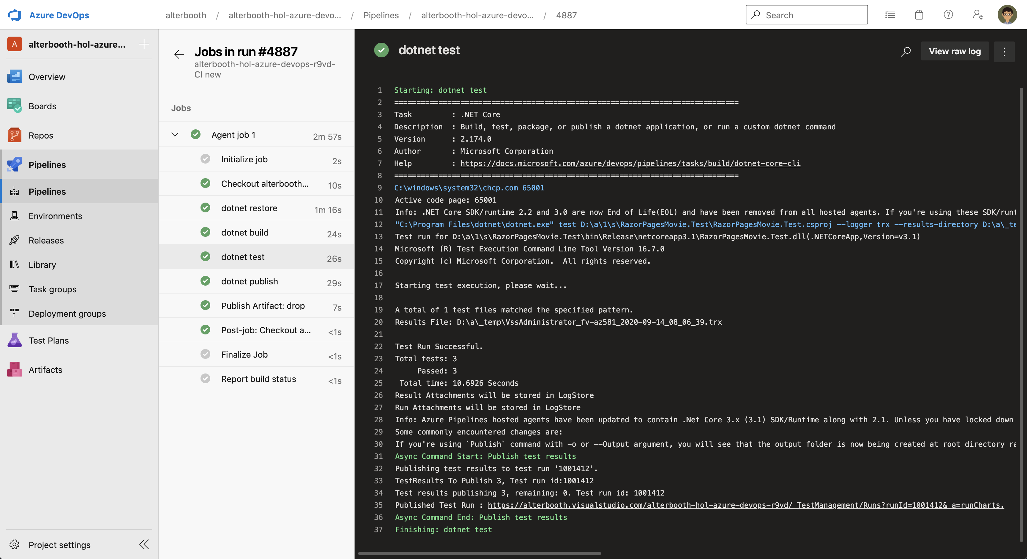 dotnet test job