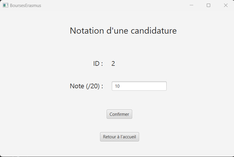 Page de notation d'une candidature