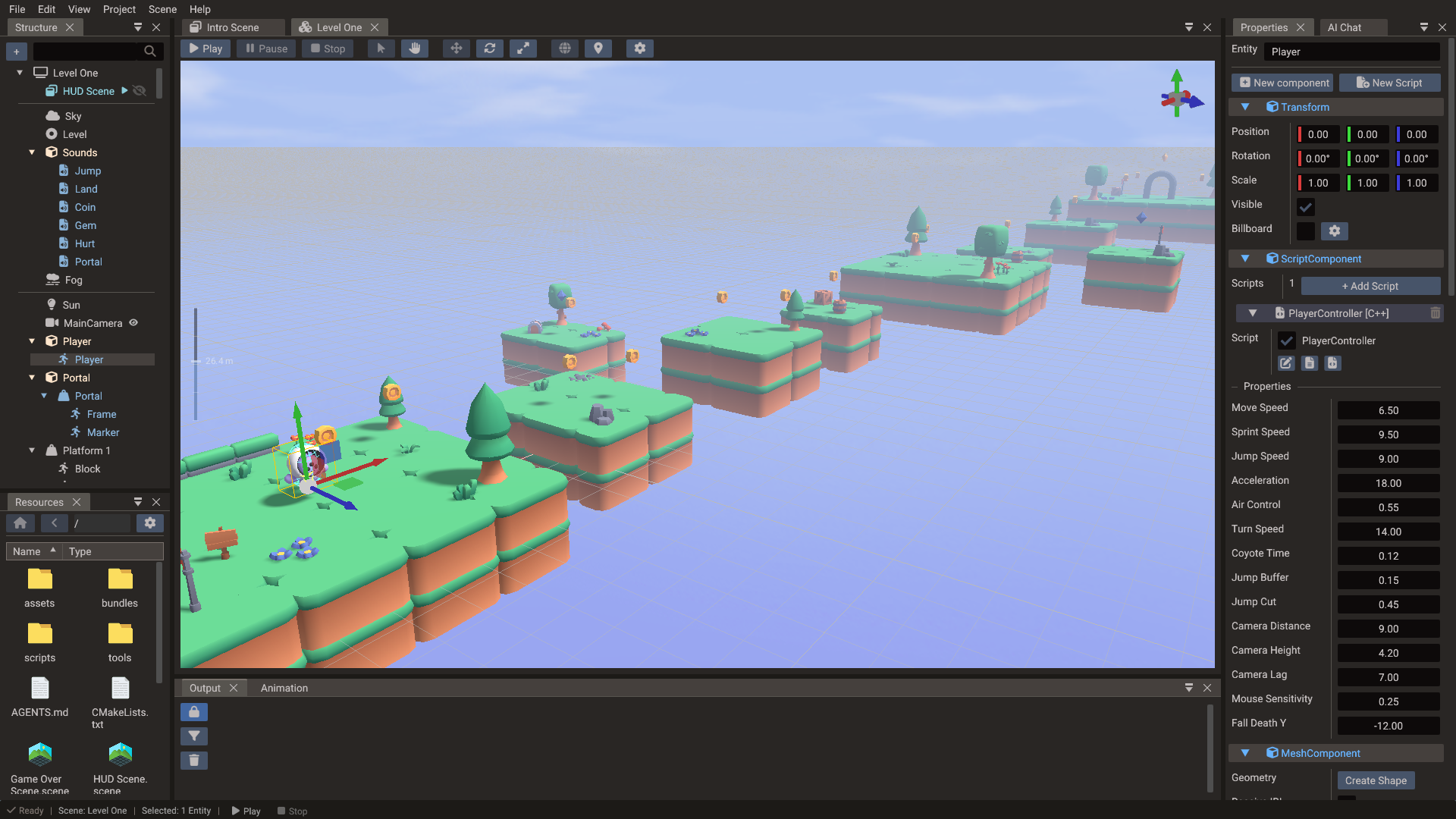 3D platformer level in the Doriax 3D editor