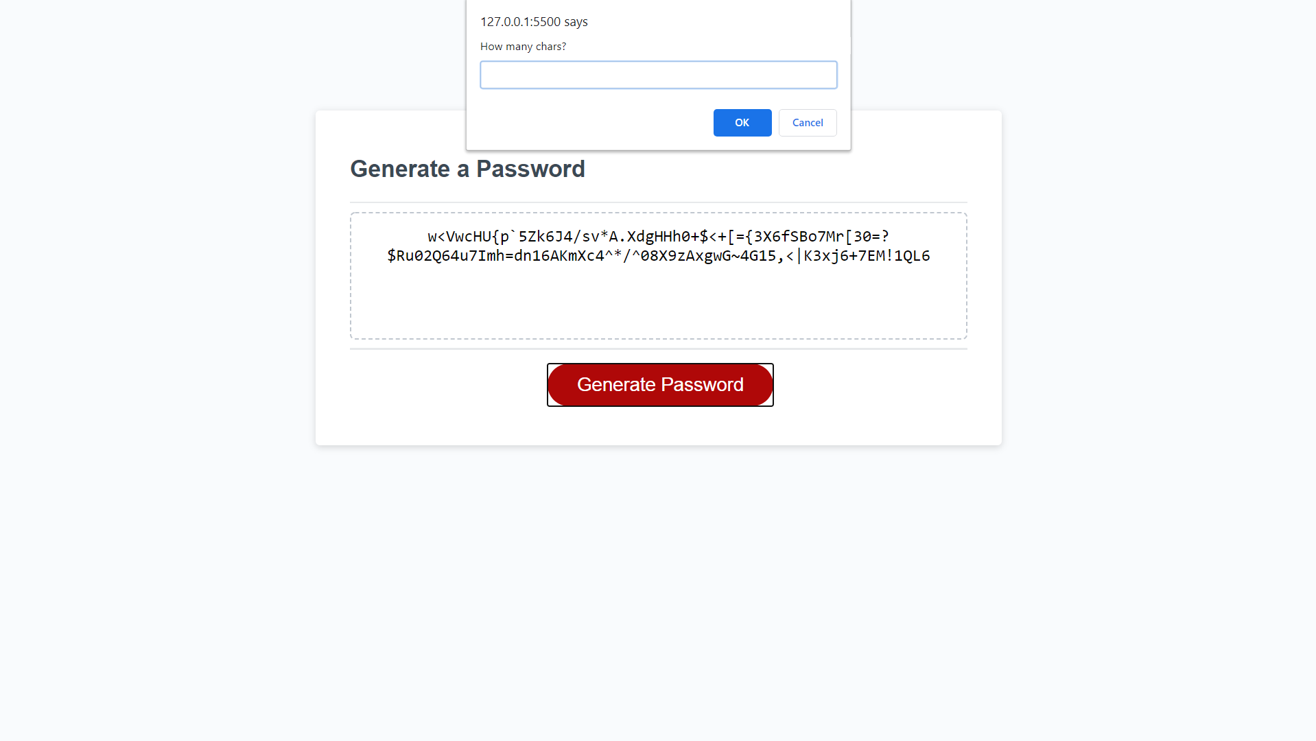 Screenshot of Password Generator application