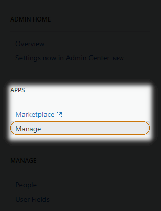 Admin->Apps->Manage