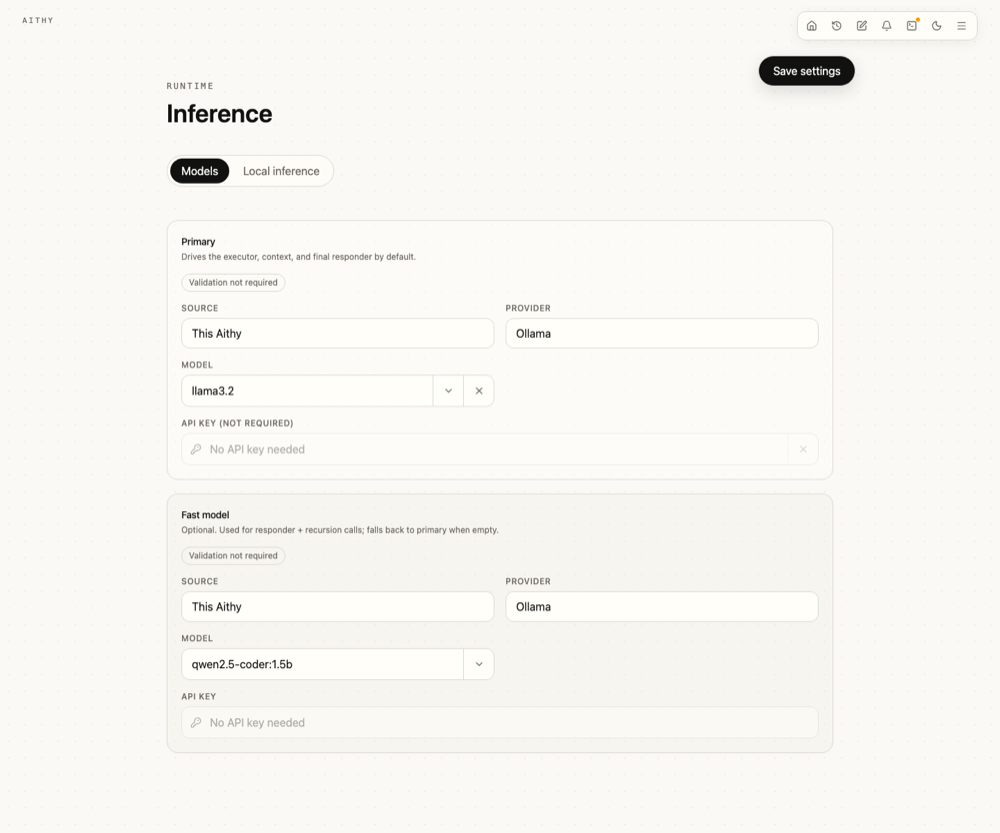 Aithy inference settings