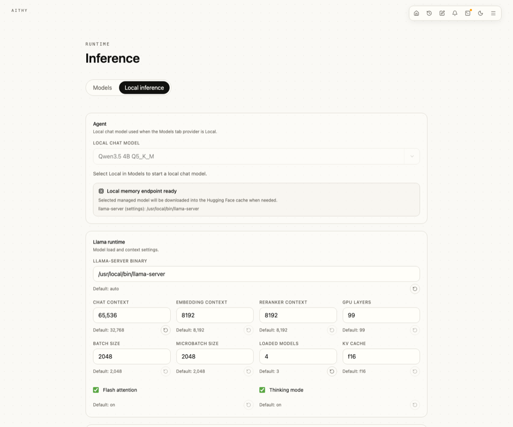 Local inference settings