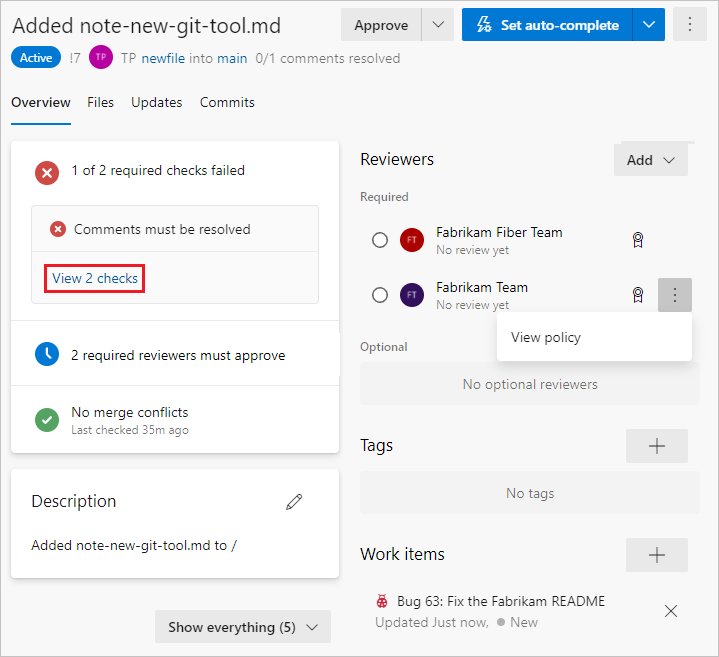 Azure DevOps pull request user interface