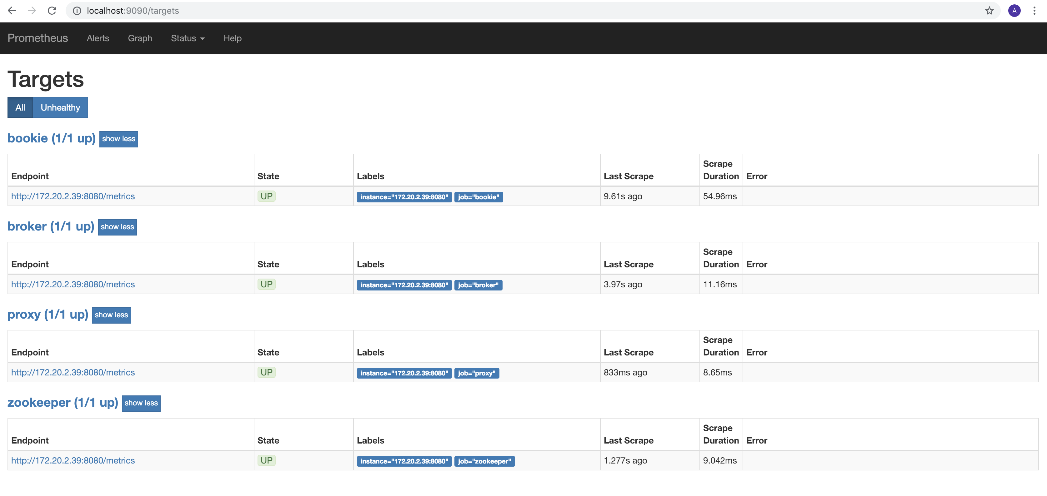 screenshot: prometheus targets
