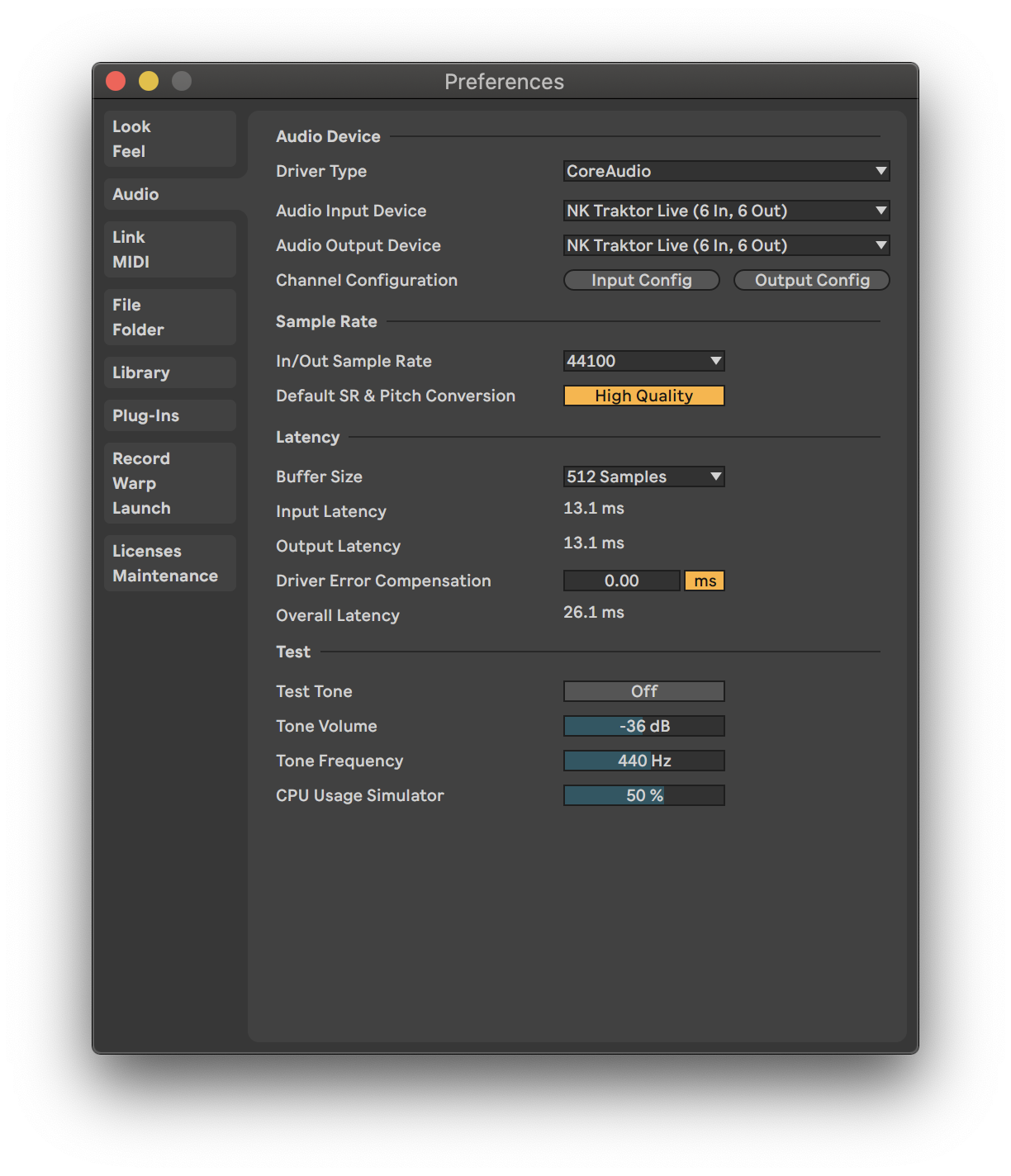 Screenshot of Ableton Live's Audio Device window