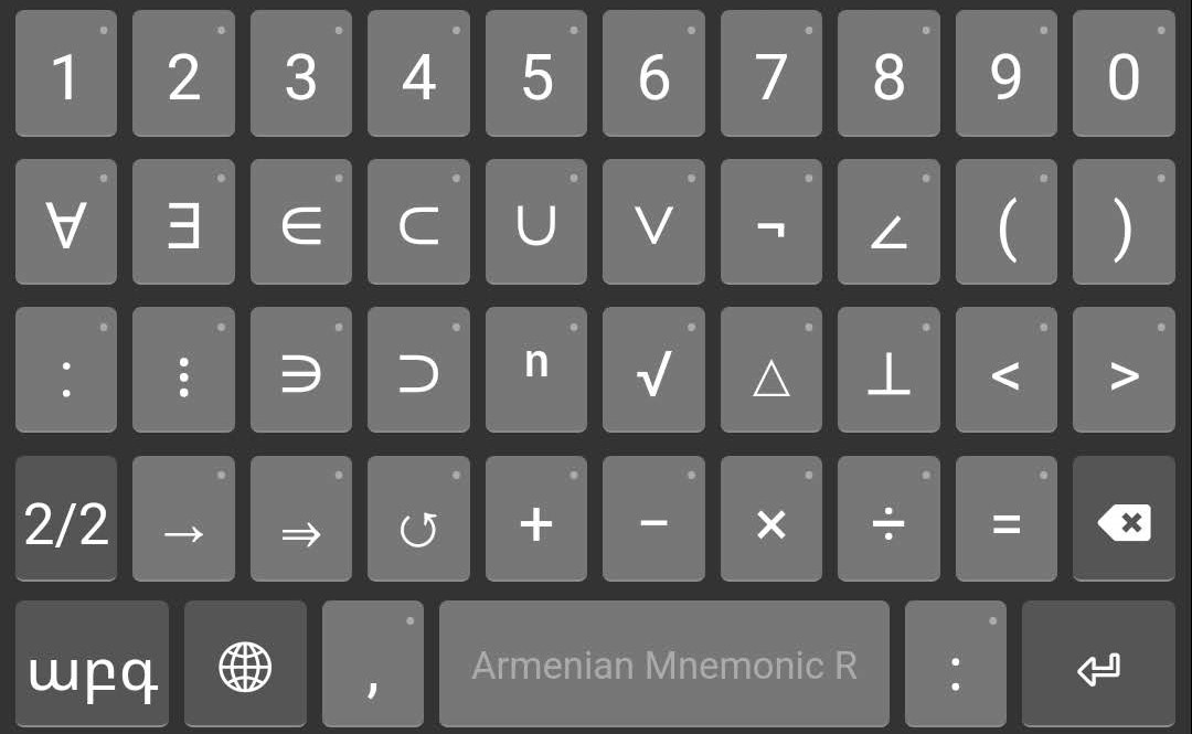 «Armenian Mnemonic R» հպաստեղնաշարը թվային 1/2 ստեղնը սեղմելուց հետո