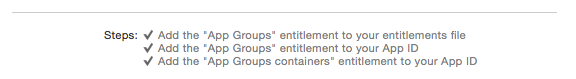 Correct App Group Capabilities