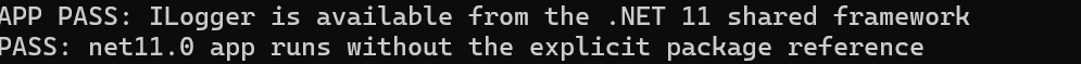 NU1510 in .NET 11: Fix Microsoft.Extensions References Safely After application prints APP PASS for ILogger and confirms it runs without the explicit package reference