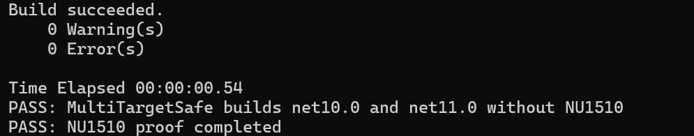 NU1510 in .NET 11: Fix Microsoft.Extensions References Safely MultiTargetSafe reports successful net10.0 and net11.0 builds and NU1510 proof completed