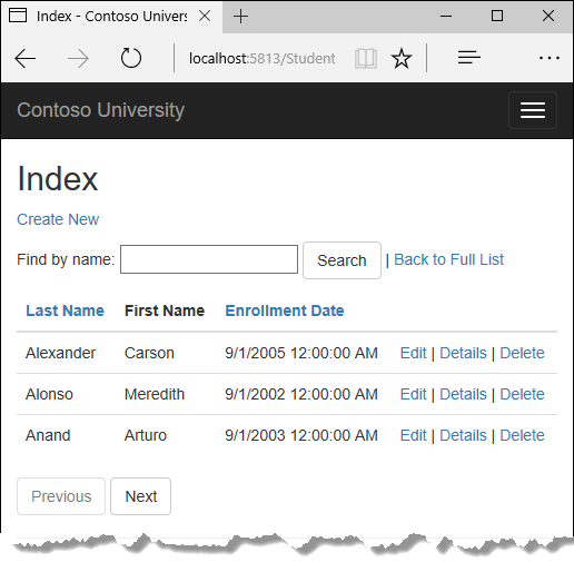 Students Index page