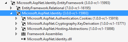Project references of ASP.NET Core Identity