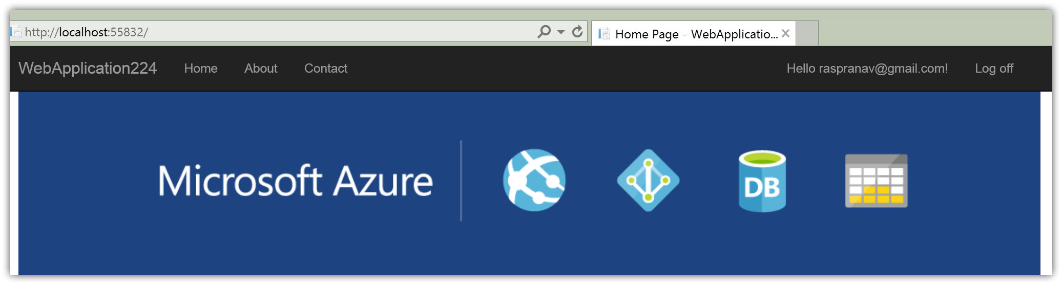 Web application running in Microsoft Edge: User authenticated